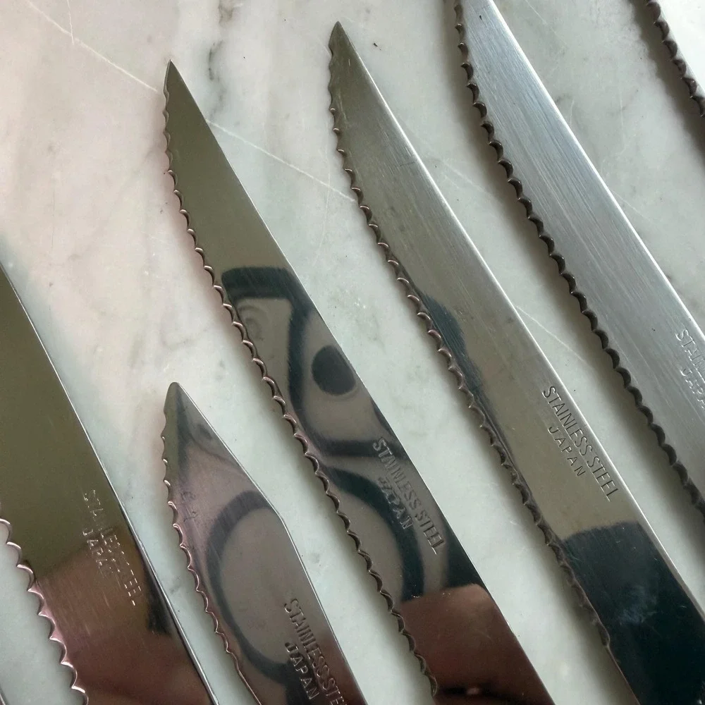 VTG 70s Mid Century Flatware Wood Handle Cutlery Set Japan Carving Knife Fork